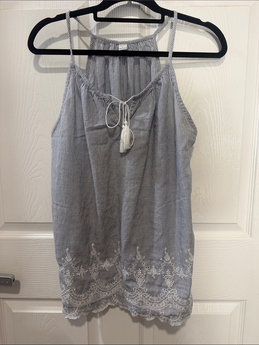 Old Navy Blue and White Striped Embroidered Camisole